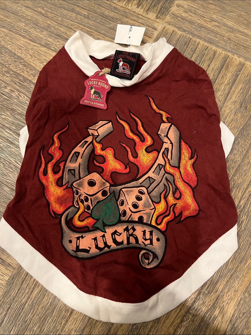 NWT Lucky Hound Maroon Graphic Dog Tee by